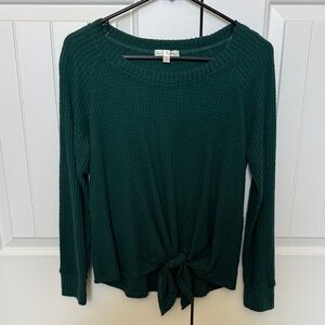 nine britton Forest Green Long Sleeve Tie-Front Top